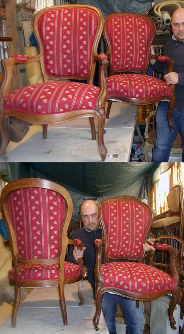 Restauration de fauteuils Louis Philippe par artisan Paris IDF